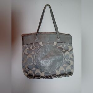 Coach Gray and Cream Signature Tote